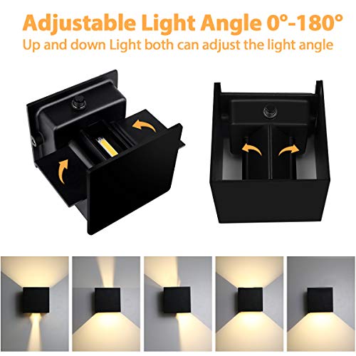 Outdoor Wall Lights Fixtures Wall Mount, Porch Light Dusk to Dawn LED Exterior Light fixtures, 6W Angle Waterproof Adjustment 4000K COB Aluminum Modern Wall Light for Doorway Indoor (2PCS)