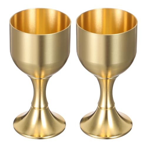 Image of DOITOOL 2 Pcs Brass Wine Goblets - 7.7cm Small Communion Cups Set - Solid Brass Holy Chalice Goblet for Altar Religious Ceremony - Metal Wine Cup for Wedding Toasting and Medieval Party Decor