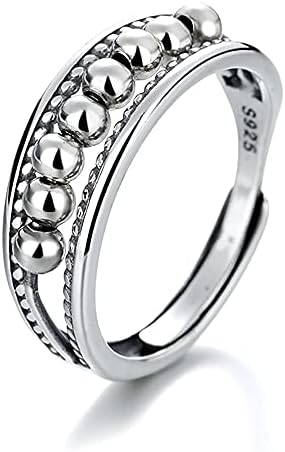 BIGPIPI Silver Anti Anxiety Ring with Beads Spinner Fidget Ring for Women Men Daughter Girls Jewelry Adjustable Worry Spinning Stacking relief Ring