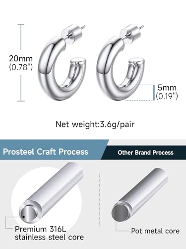 Image of Stainless Steel Chunky Hoop Earrings For Women, Minimalist and Chic, Black /Gold Plated, Round Hoops Earrings Hypoallergenic, Size: 30mm /40mm /60mm /80mm, Come with Box
