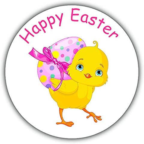 Personalised Happy Easter Stickers for Party Sweet Favour Gift Bags Seals Easter Chick (35 x Round 37mm Small) Cover