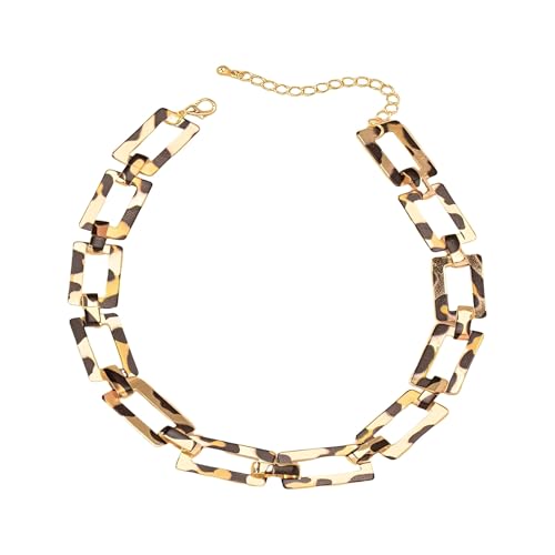 Image of IMINI Leopard Print Paperclip Chain Choker Necklace for Women, Gold Plated Chunky Geometric Rectangular Links - Adjustable 35+7cm, Minimalist Boho Punk Trendy Jewellery Gift for Her