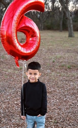 Image of 6 Balloon Numbers Birthday Decorations, 40In Red Balloons for Men Women | Eye-catching Appearance, Perfect Decorative Centerpieces, Convenient Self-sealing Structure, Widely for Various Occasions