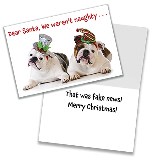 Allynn's Funny Dog Christmas Cards Boxed with Envelopes, 2 Naughty Bulldogs writing to Dear Santa, 20 Dog Themed Christmas Cards with 21 White Envelopes