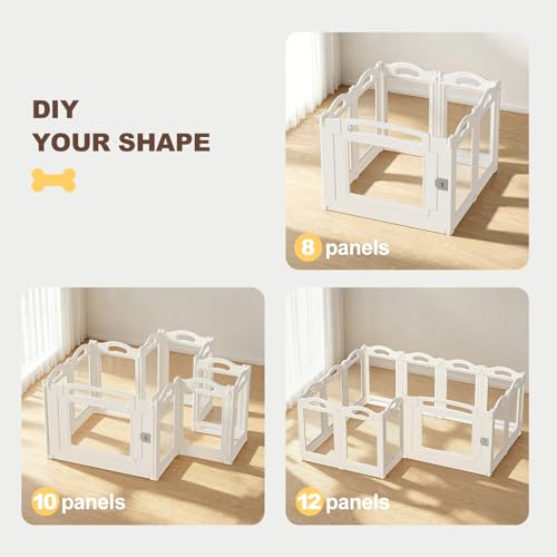 Image of Foldable Clear Acrylic Dog Playpen with Door, 23.6 inch Acrylic Puppy Playpen, Easy Assemble Indoor Pet Fence with White Frame, Clear Dog Playpen for Puppies & Animal (White, 23.6'H, 6 Panels + 1 Door)