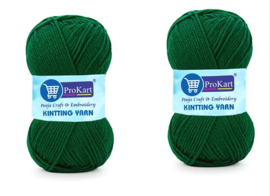 Image of ProKart Premium 4 Ply Woolen Knitting Yarn, Dark Green (100g x 2 Pack). Soft Yarn for Knitting, Crochet and Crafts. Ideal for Sweaters, Scarves, Hats, Baby wear and DIY Projects.