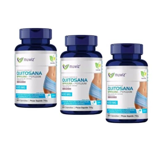 Quitosana Spirulina Psyllium e Picolinato de Cromo 120 Cápsulas - 3 Frascos