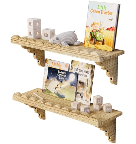 QsQueen Scalloped Wood Wall Shelf – 17 Inch Floating Shelf