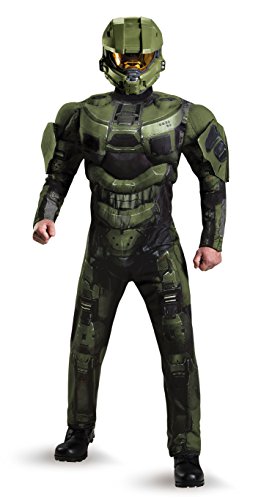 Disguise Men's Halo Deluxe Muscle Master Chief Adult Costume, Green, XX-Large Disguise Men's Halo Deluxe Muscle Master Chief Adult Costume, Green, XX-Large