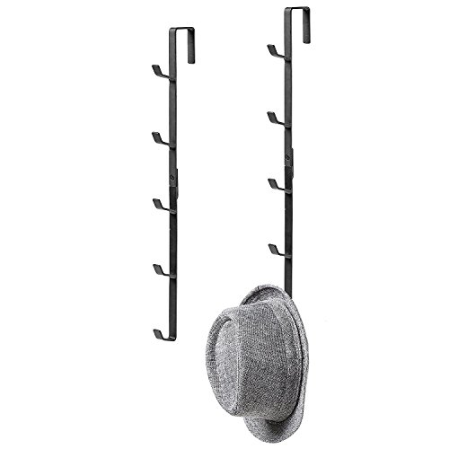 MyGift 2 Pcs Over The Door Hat Organizer, Door Hanger Hat Rack Display Storage, 5 Hooks Heavy Duty, for Coat, Scarf, Purse, Black Metal