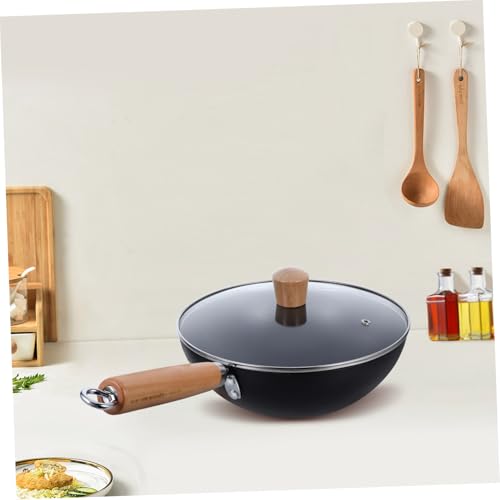 Wok pequeño de hierro con tapa y mango de madera miniatura 7