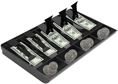 Money Tray Cash Register Drawer Insert Tray Portable Currency Till Replacement Money Organizer Storage Box with 5 Bills 4 Coins Compartments (5 Bills 4 Coins Plastic Clip)