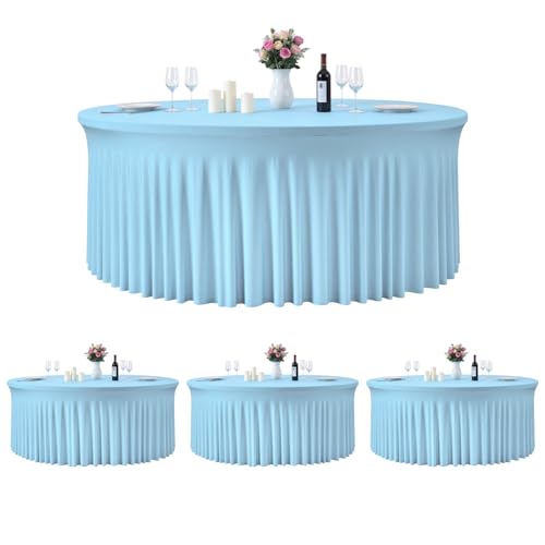 GALLETY 4 Pack Baby Blue Round Tablecloths for 5FT Tables,