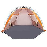 Oileus X-Large 4 Person Beach Tent Sun Shelter - Portable Sun Shade Instant Tent for Beach with Carrying Bag, Stakes, 6 Sand Pockets, Anti UV for Fishing Hiking Camping, Waterproof Windproof, Orange