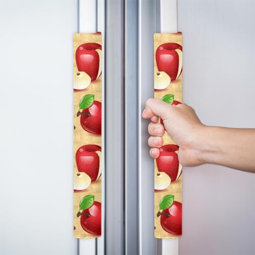Image of Pardick Refrigerator Door Handle Covers Set of 2 Delicious Apple Pattern Washable Dishwasher Mocrowave Fridge Oven Door Decor Handle Cover Keep Your Kitchen Appliance Clean from Food Stains