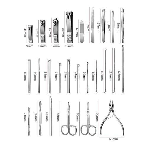 Conjunto Profissional De Manicure, pedicure e Podologia Completo de Aço Inoxidável com 26 peças (Est
