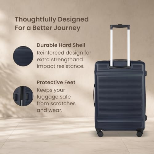 Image of SWISS MILITARY Pascal Hard 68cm Lightweight PC Medium Check in Travel Luggage Trolley Bag with Anti-Theft Zippers & 3-Dial Lock, 360 Wheels, Wet Pocket & Aluminium Handle Suitcase Capacity 93L-Navy