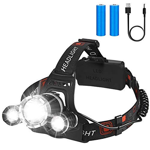 Rechargeable Headlamp, LED Flashlight, Zoomable 12000 Lumen Bright CREE LED, Waterproof Head Lamp