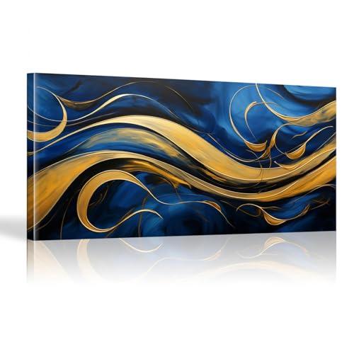 Œuvre murale moderne marbre bleu et or pour habiller un grand mur