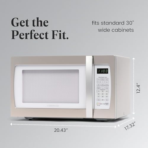 Farberware Countertop Microwave 1100 Watts, 1.3 cu ft - Smart Sensor Microwave Oven With LED Lighting and Child Lock - Perfect for Apartments and Dorms - Easy Clean Retro White, Platinum