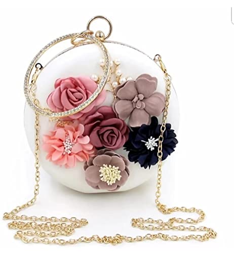 Image of TOOBA Handicraft Women's Round Shape Clutch Bag Purse | Floral Bag, Bridal Purse & Party Handbag Design with Ring Handle - Wedding & Special Occasion Clutch