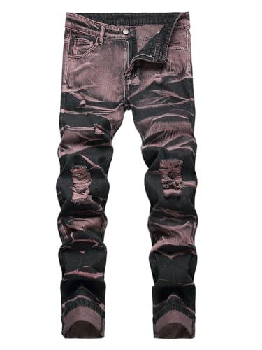 Mens Jeans Slim Fit Stretchy Trendy Goth Grunge Hip Hop Faded Dark Wash Skinny Ripped Jeans
