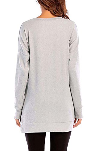 8sanlione Womens Long Sleeve Casual Crew Neck Pullover Loose Sweatshirt Tunic Tops T-Shirt(XX-Large/US 20,LightGray)