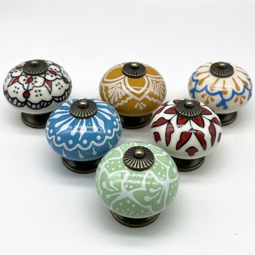 YOUYOUULU Lot de 6 boutons ronds exquis en céramique avec boule colorée en porcelaine, boutons de placard en céramique peinte colorée, grands boutons de...