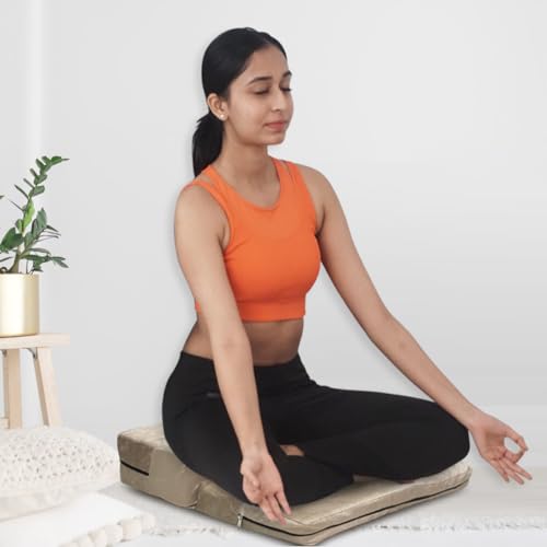 Image of Kawachi Back Support Portable Relaxing Folding Yoga Meditation Floor Chair (Beige Meditation Seat)
