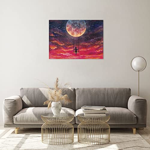 Quadro su Vetro Luna altalena donna Stampe da