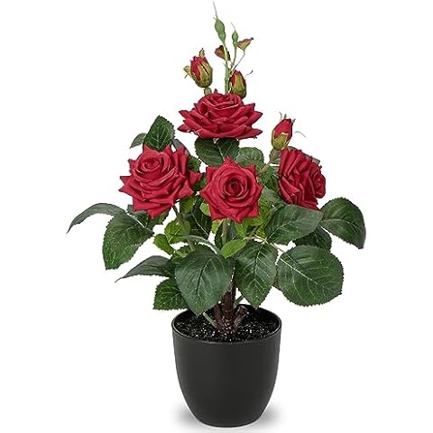 Briful 38CM Red Artificial Roses in Pot Cover