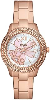 Fossil Damenuhr Stella, Quarzwerk, 37mm Rose Gold Edelstahlgehäuse mit Edelstahlarmband, ES5192