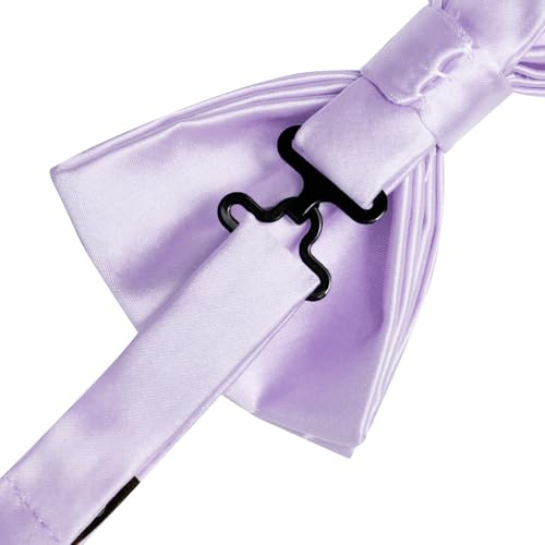 Image of Solid Color Bow Ties for Men Silk Pre-tied Tuxedo Bowtie Set 4PCS | Pre-tied in 3 seconds,adjustable 4PCS bow tie and pocket square cufflinks lapel pin set,wedding,formal,party,prom,graduation