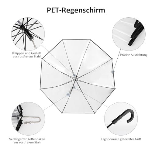 Esoes Hund Transparente Regenschirm Pet Umbrella Skalierbar Hundeschirm Welpen mit Leine und Kette für Spaziergänge im Freien bei Schnee oder Regen (A)