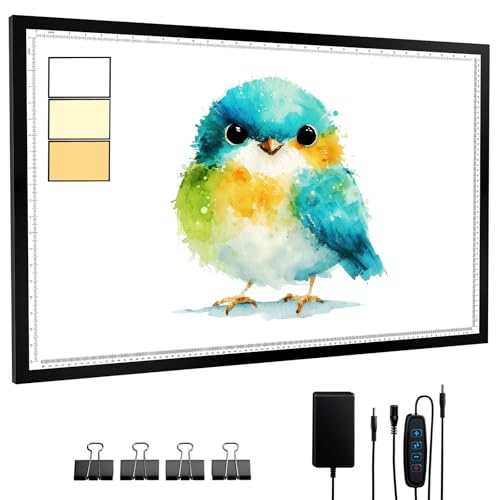 A1 Mesa de Luz - 10000lux Alta Luminosidad Caja de Luz LED para Pintura de Diamantes, 3 colores10 Niveles de Brillo, Mesa de Dibujo, Proyector de Dibujos - Ligera y Duradera