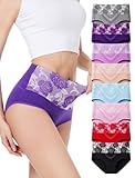 HAVVIS Damen-Slips Unterwäsche Baumwolle hohe Taille Bauchkontrolle Rose Jacquard Damen-Slip Multipack (L, A01-8er Pack - Mehrfarbig)