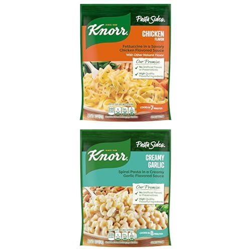 Discover Delicious Knorr Pasta Sides Bundle: Chicken Fettuccine & Creamy Garlic - Quick, Flavorful Pasta Dishes with No Artificial Flavors or Preservatives, 4.3 oz 2ct Each