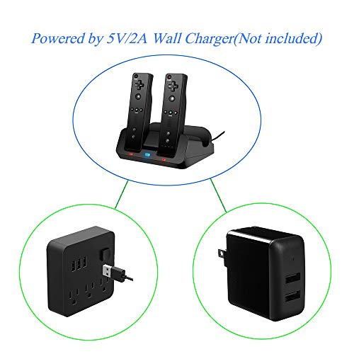 Wii U Charger, Wii Charging Station Wii Dock Stand for Wii Remote & Wii U Gamepad, 2pcs 2800mAh Batteries & Charging Cord -Black