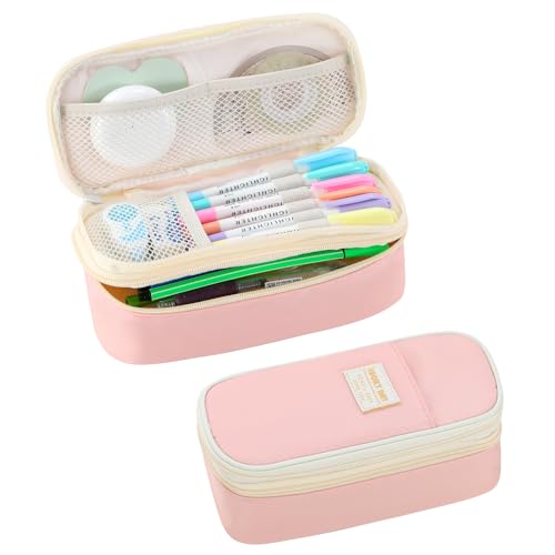 Image of Large Pencil Bag for Girls Teens Kids School Pencil Case Organizer Pink | Zipper Pencil Pouch Big Cute Stationery Aesthetic Pencil Box for School Office, Wear-resistant Fabric, Large Capacity Design