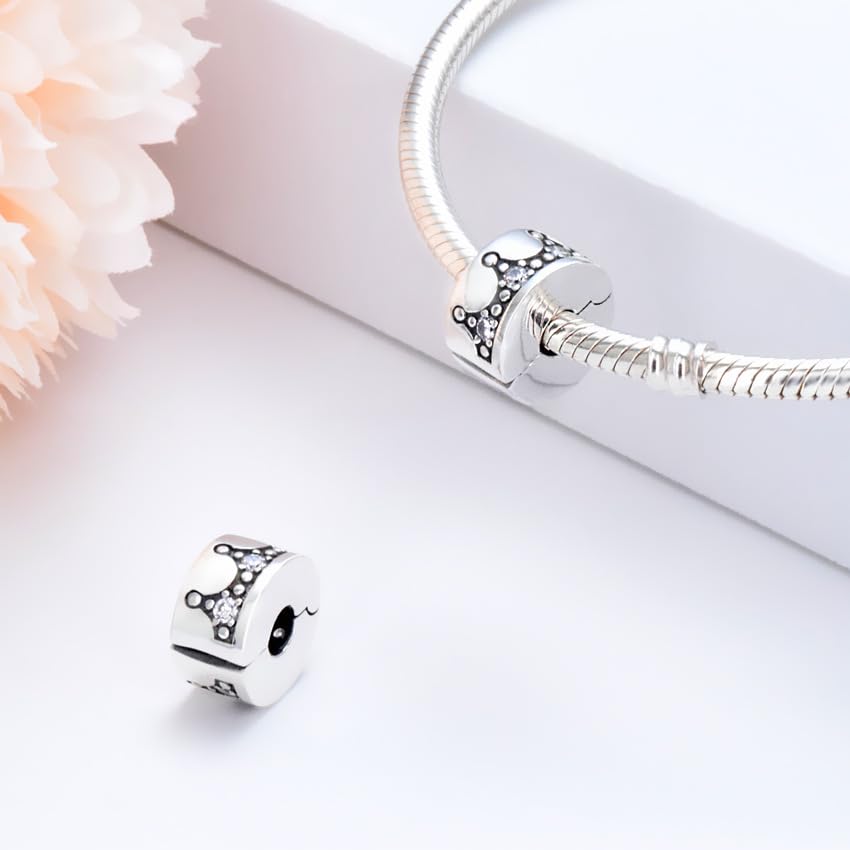 Abalorio de plata de ley 925 corona real charm compatible con pulsera de plata 4