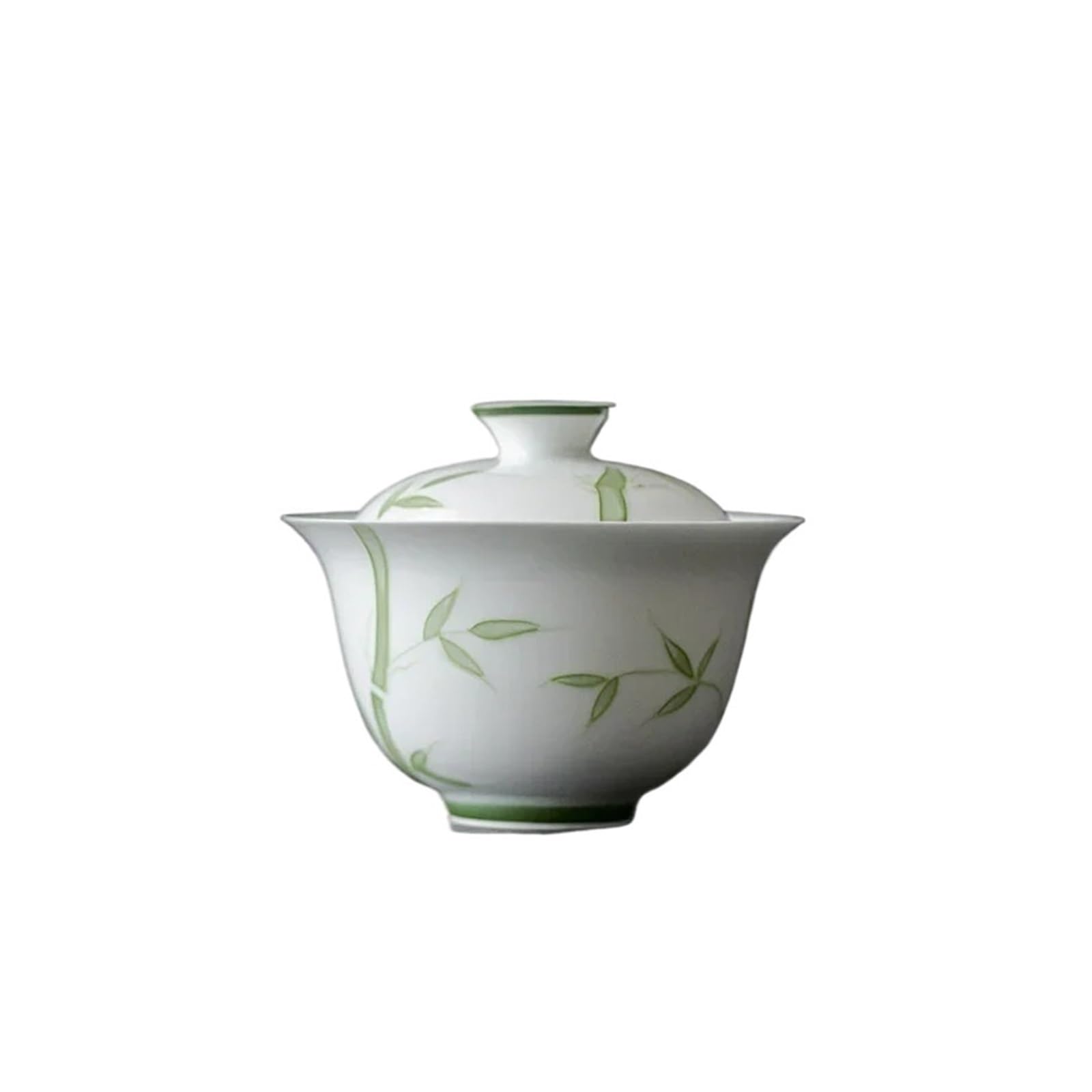 1 chinesische Teeschale aus Porzellan mit Deckel und grünem Bambus-Design