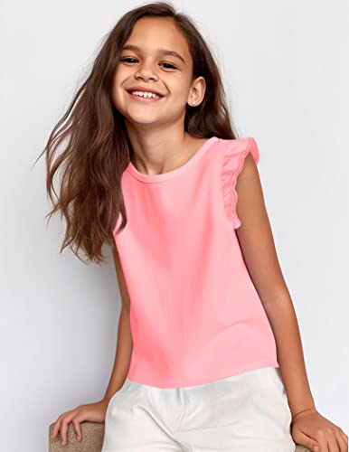 Arshiner Girls Pink Basic Plain Sloid Color T Shirt Cute Cotton Flutter Tank Top Plain Tee Clothes #TOP4