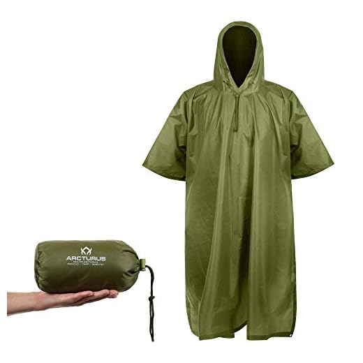 Arcturus Poncho léger en nylon indéchirable avec capuche réglable, Vert olive., Taille unique
