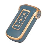 [OFF WE GO] 三菱用キーケース 適合 DELICA D5 デリカD5 キーケース 三菱 ekスペース キーカバー Outlander アウトランダーPHEV ジャスバー 日産ディズルークスなど 3ボタン MITSUBISHI 車用 スマートキーシェル 高級TPU製 キーホルダー 傷防止耐衝撃 (TPU - ブラックシルバー) (ブルーゴールド)