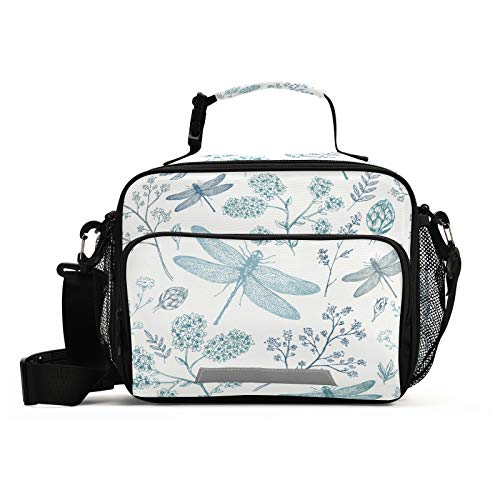 Blueangle Retro Dragonfly Print Insulated Lunch Bag With Detachable Shoulder Strap & Carry Handle, Eco-Friendly Cooler Bag Tote Bag,School Lunch Box For Teens,Men,Women #TOP22