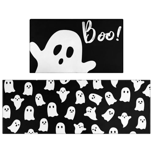 Xsinufn Halloween Kitchen Mat Set of 2,Boo Ghost Happy Halloween Floor...