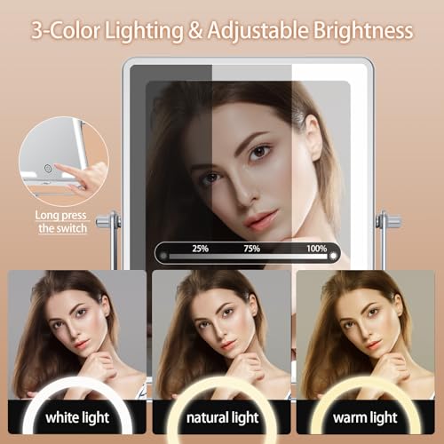8.7 Inch Large Size Rechargeable Wall Mounted Makeup Mirror, Bathroom Lighted Mirror Rectangle Double Sided 1X 30X Magnifying - Image 3