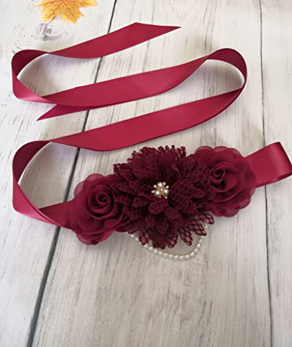 Women Sash Belts for Dresses Flower Sash Belts for Women Wedding Pearl Sash Belt for Dress Baby Shower Sash4