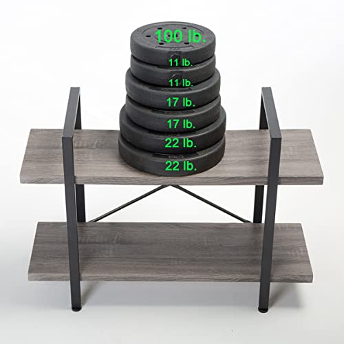 Hsh 2 Tier Industrial Bookshelf, Rustic Vintage 2 Shelf Metal And Wood Etagere Bookcase, Gray Open Small Wooden Book Shelf For Home Bedroom Living Room Office Storage, Light Grey Oak #TOP4