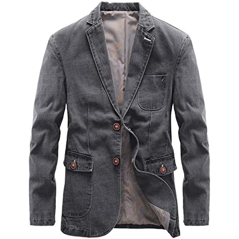 BFSGBFNTMD Jacket Men's Thin Section Young and Middle-Aged Handsome Slim Suit Spring and Autumn Denim Jacket Business Casual Grey, XL Cover